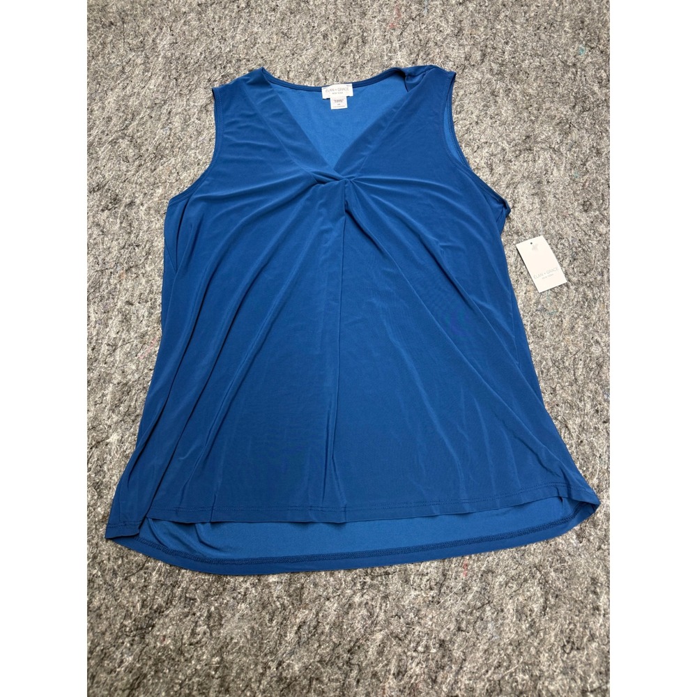 Elan + Grace New York Womens 2X Blue V-Neck Twist Front Sleeveless Top NWT‎